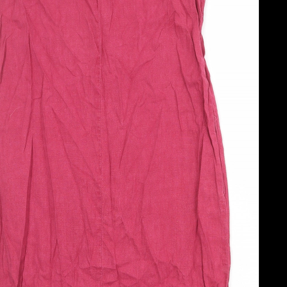 NEXT Womens Pink Linen A-Line Size 16 Round Neck Button