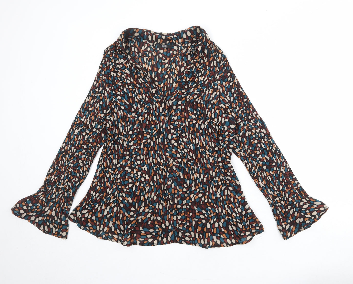 Marks and Spencer Womens Multicoloured Geometric Polyester Basic Blouse Size 20 V-Neck