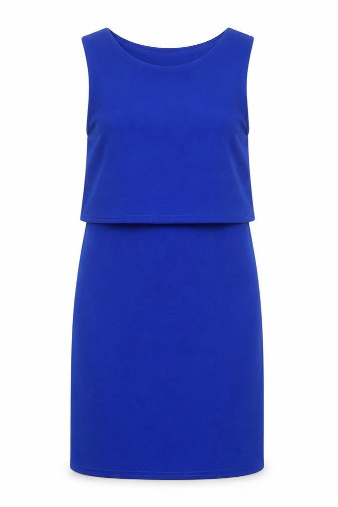 Front view of Kate Thomas women’s blue polyester a-line, size UK 8, round neck pullover
