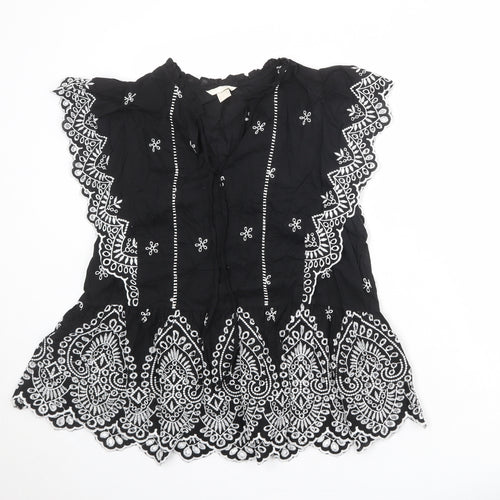 H&M Womens Black Cotton Basic Tank Size 18 V-Neck - Broderie Anglaise