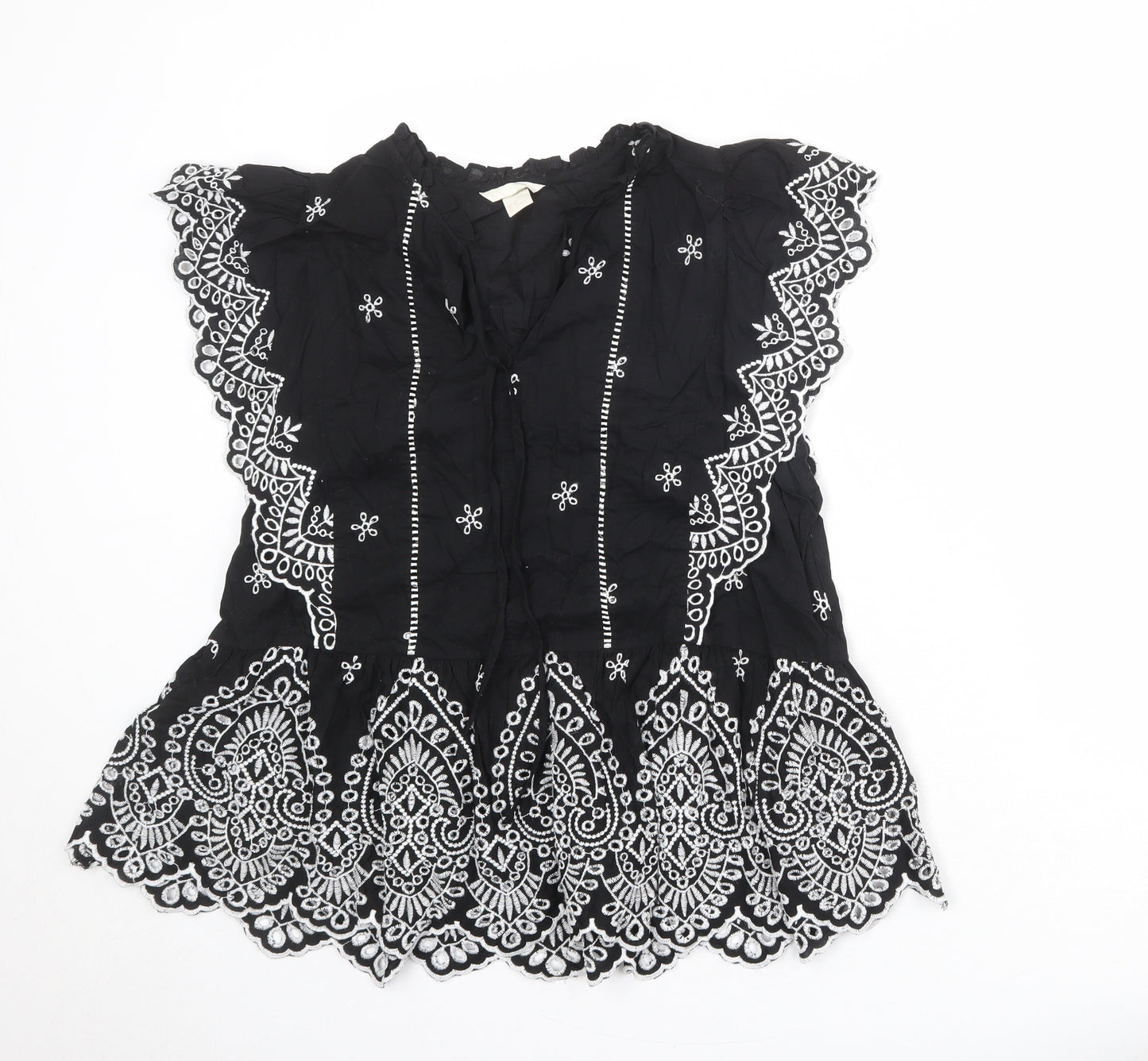 H&M Womens Black Cotton Basic Tank Size 18 V-Neck - Broderie Anglaise