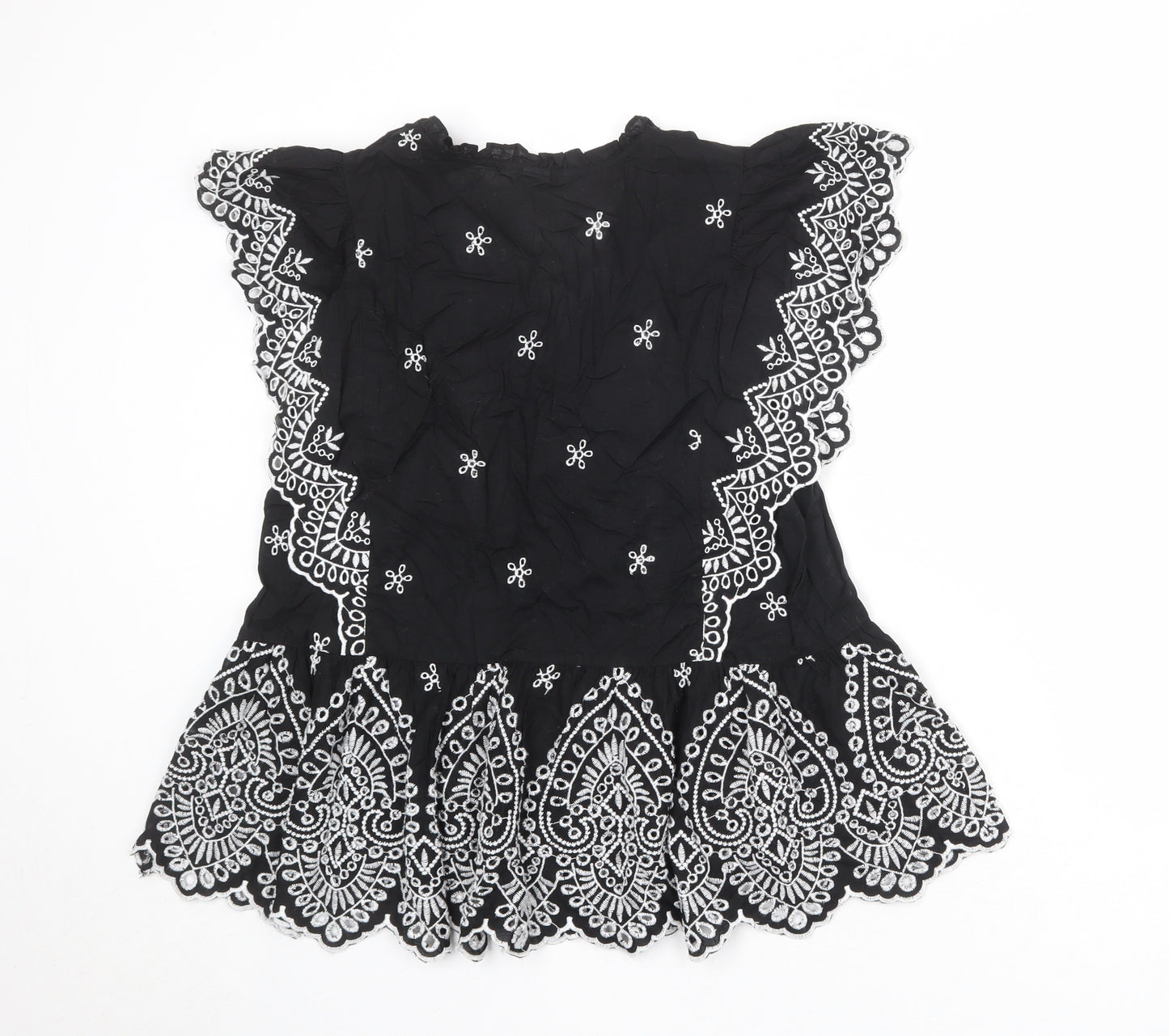 H&M Womens Black Cotton Basic Tank Size 18 V-Neck - Broderie Anglaise