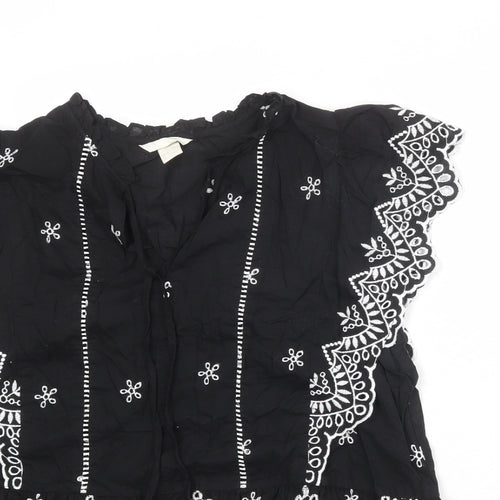 H&M Womens Black Cotton Basic Tank Size 18 V-Neck - Broderie Anglaise