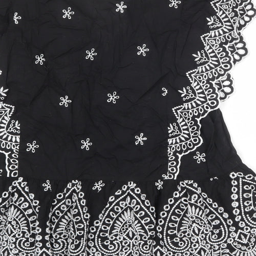 H&M Womens Black Cotton Basic Tank Size 18 V-Neck - Broderie Anglaise