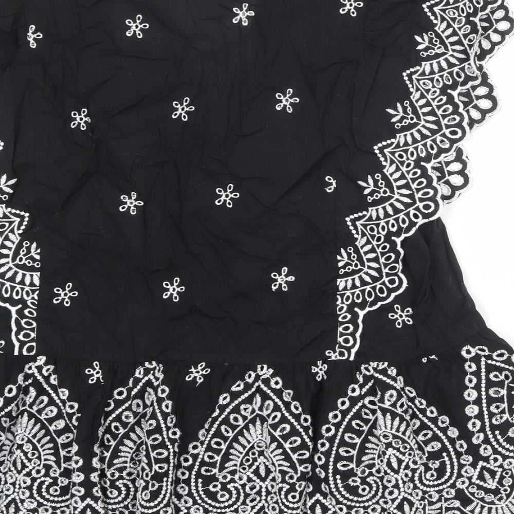 H&M Womens Black Cotton Basic Tank Size 18 V-Neck - Broderie Anglaise