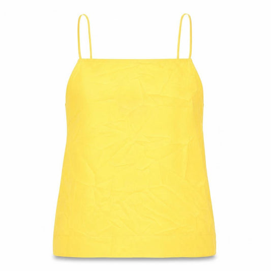 Front view of Topshop women’s yellow polyester basic tank, size UK 6, square neck