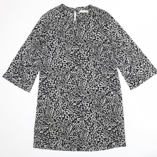 Moss Copenhagen Womens Black Animal Print Polyester A-Line Size S Round Neck Button - Leopard pattern