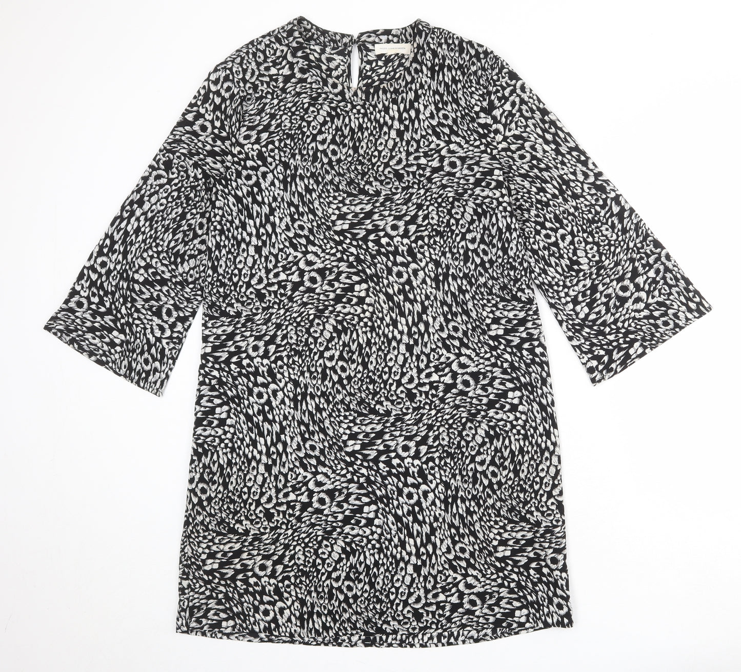 Moss Copenhagen Womens Black Animal Print Polyester A-Line Size S Round Neck Button - Leopard pattern