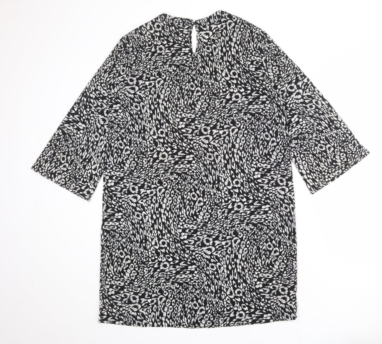 Moss Copenhagen Womens Black Animal Print Polyester A-Line Size S Round Neck Button - Leopard pattern