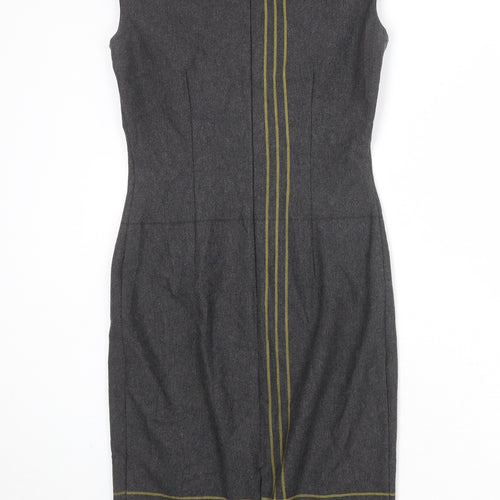 Marks and Spencer Womens Grey Striped Polyester Shift Size 8 Round Neck Zip