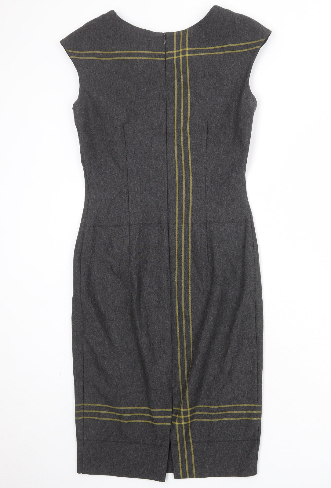Marks and Spencer Womens Grey Striped Polyester Shift Size 8 Round Neck Zip