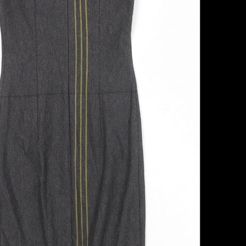 Marks and Spencer Womens Grey Striped Polyester Shift Size 8 Round Neck Zip