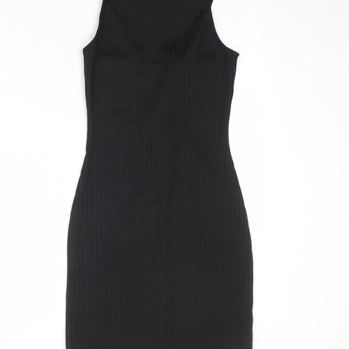 River Island Womens Black Polyester Bodycon Size 6 Boat Neck Lace Up