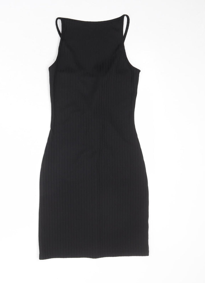 River Island Womens Black Polyester Bodycon Size 6 Boat Neck Lace Up