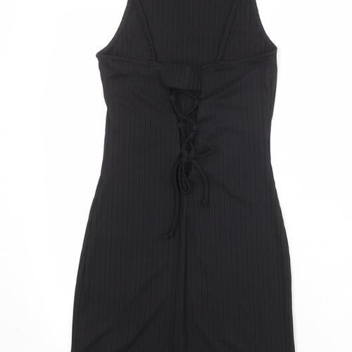 River Island Womens Black Polyester Bodycon Size 6 Boat Neck Lace Up
