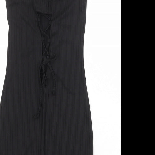 River Island Womens Black Polyester Bodycon Size 6 Boat Neck Lace Up
