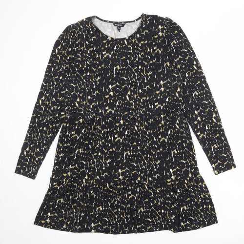 Baukjen Womens Black Animal Print Viscose Jumper Dress Size 14 Round Neck Pullover - Leopard pattern