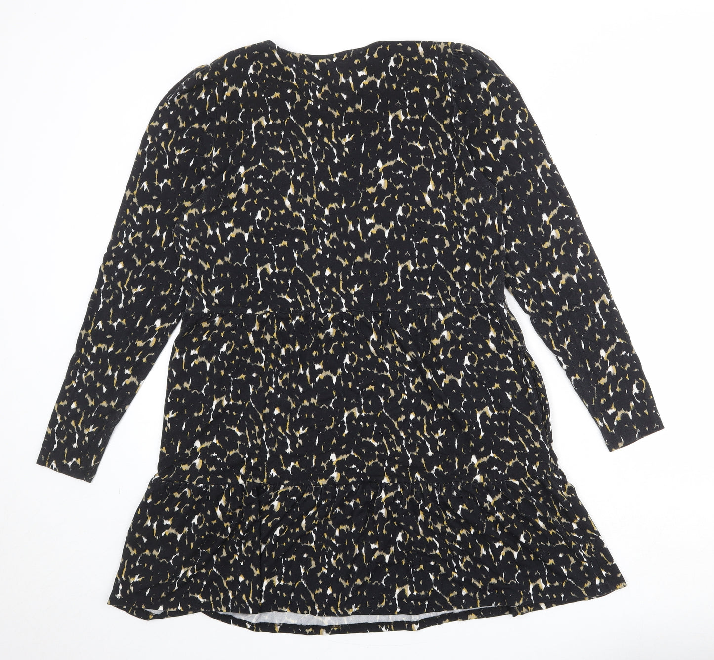 Baukjen Womens Black Animal Print Viscose Jumper Dress Size 14 Round Neck Pullover - Leopard pattern