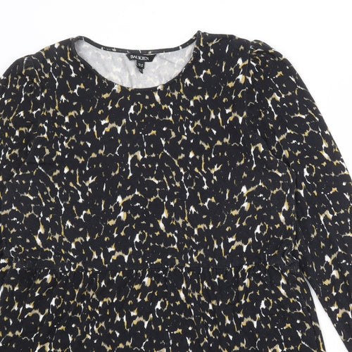 Baukjen Womens Black Animal Print Viscose Jumper Dress Size 14 Round Neck Pullover - Leopard pattern