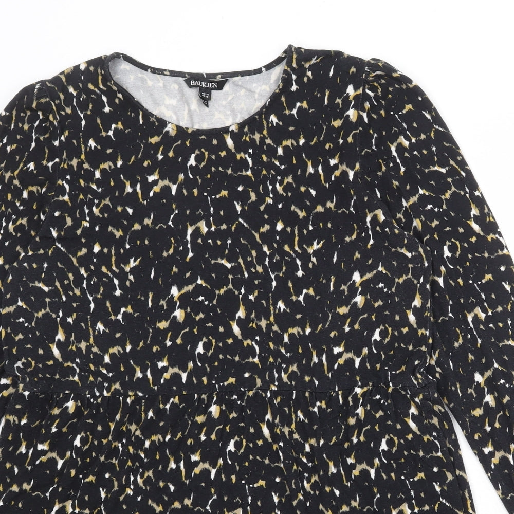 Baukjen Womens Black Animal Print Viscose Jumper Dress Size 14 Round Neck Pullover - Leopard pattern