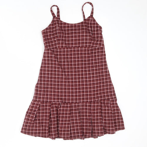 Hollister Womens Red Plaid Polyester Slip Dress Size S Round Neck Pullover