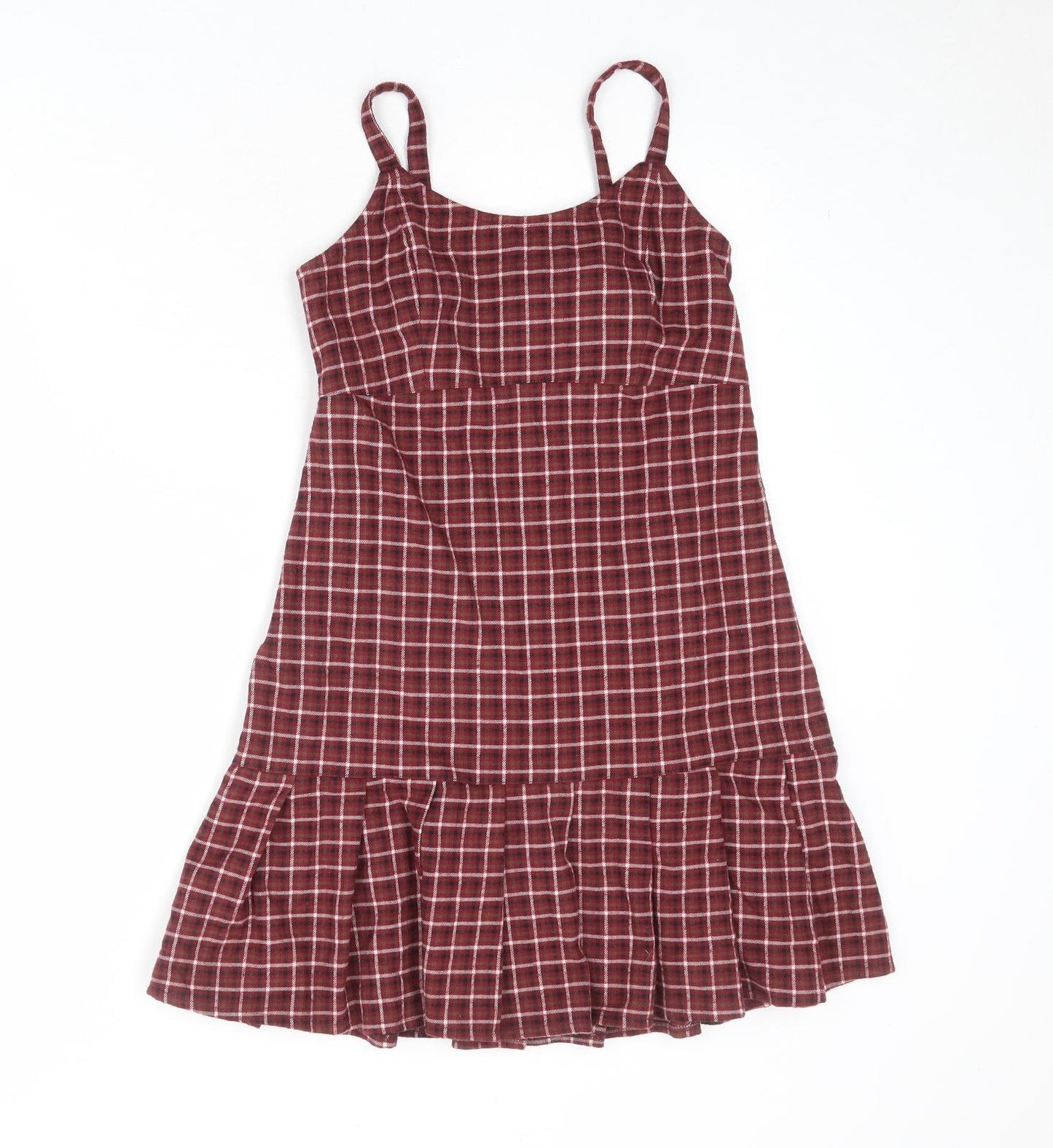 Hollister Womens Red Plaid Polyester Slip Dress Size S Round Neck Pullover
