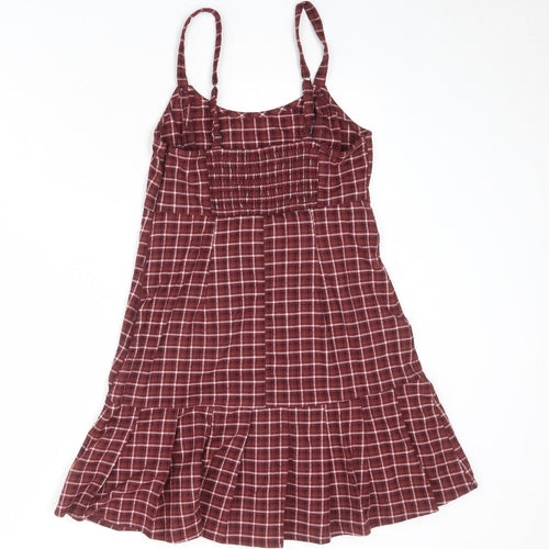 Hollister Womens Red Plaid Polyester Slip Dress Size S Round Neck Pullover