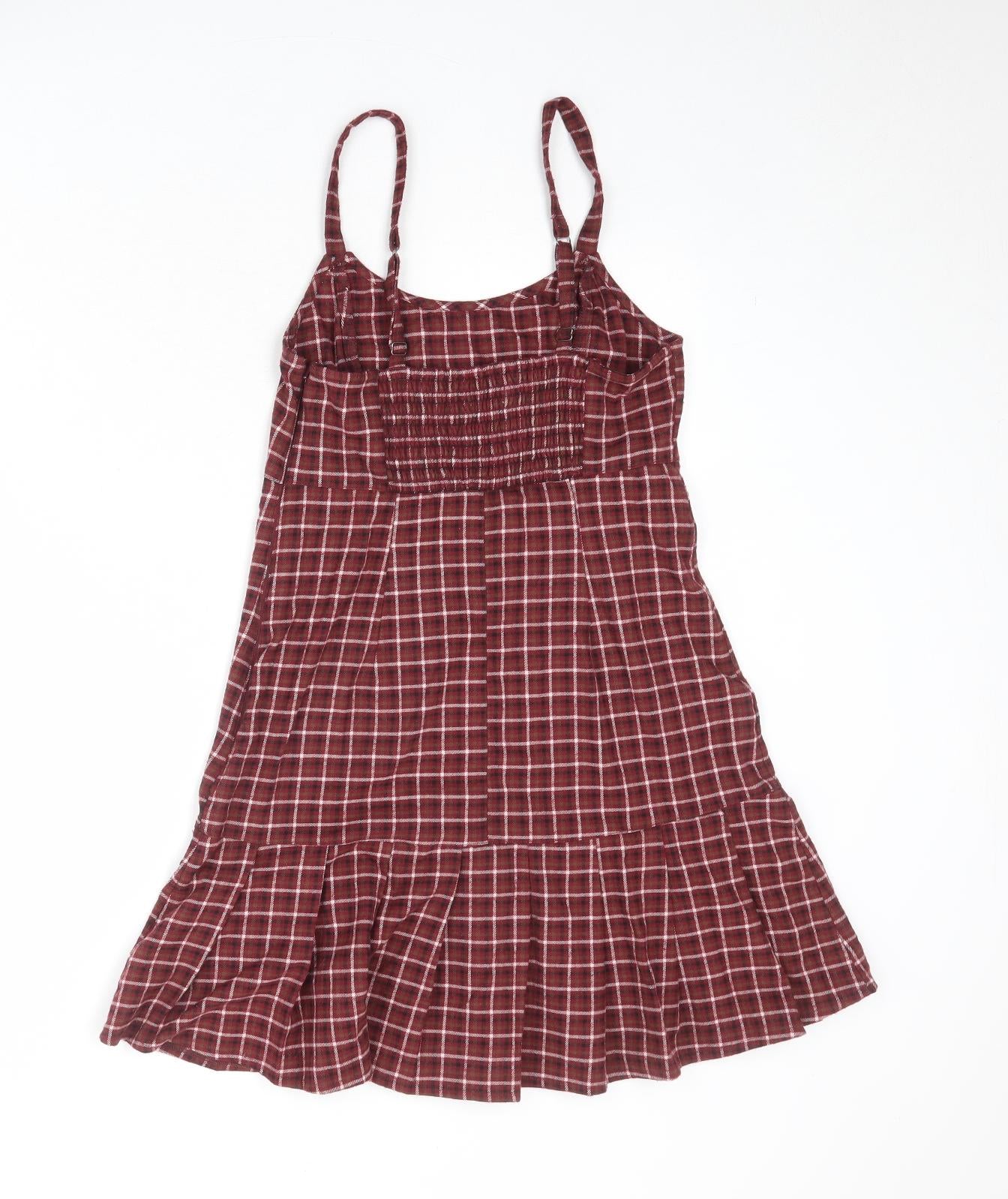 Hollister Womens Red Plaid Polyester Slip Dress Size S Round Neck Pullover