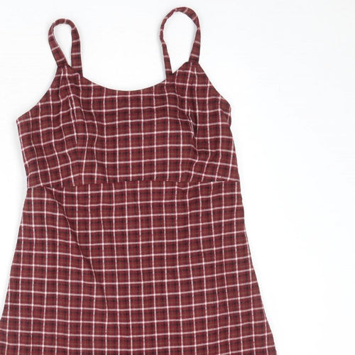 Hollister Womens Red Plaid Polyester Slip Dress Size S Round Neck Pullover
