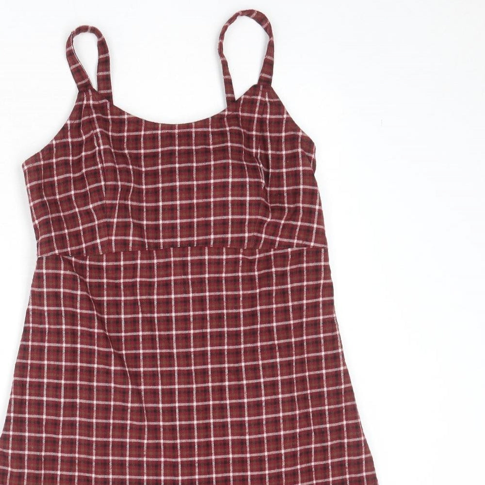 Hollister Womens Red Plaid Polyester Slip Dress Size S Round Neck Pullover