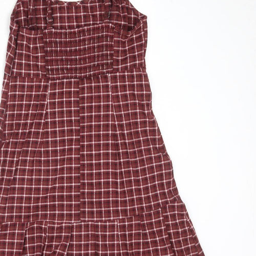 Hollister Womens Red Plaid Polyester Slip Dress Size S Round Neck Pullover
