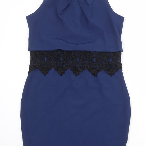 Lipsy Womens Blue Colourblock Polyester Bodycon Size 12 Round Neck Zip