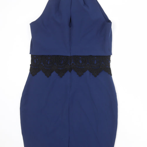 Lipsy Womens Blue Colourblock Polyester Bodycon Size 12 Round Neck Zip