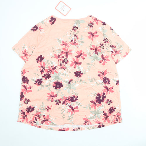 Julipa Womens Pink Floral 100% Cotton Basic T-Shirt Size 22 Scoop Neck
