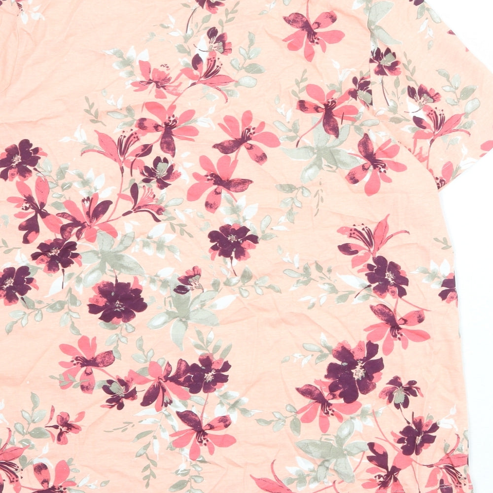 Julipa Womens Pink Floral 100% Cotton Basic T-Shirt Size 22 Scoop Neck