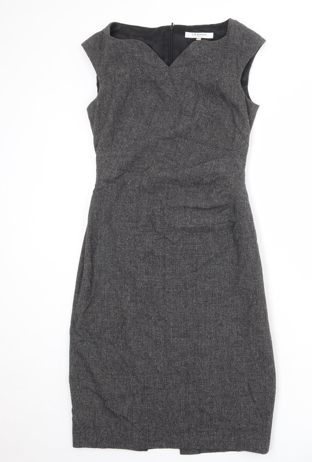 L.K. Bennett Womens Grey Wool Shift Size 10 V-Neck Zip