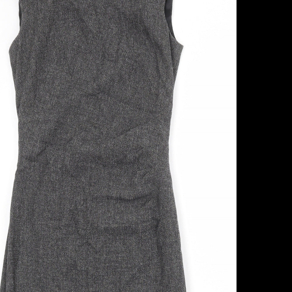 L.K. Bennett Womens Grey Wool Shift Size 10 V-Neck Zip