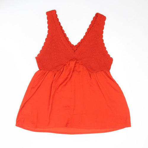 NEXT Womens Orange Cotton Basic Tank Size L V-Neck