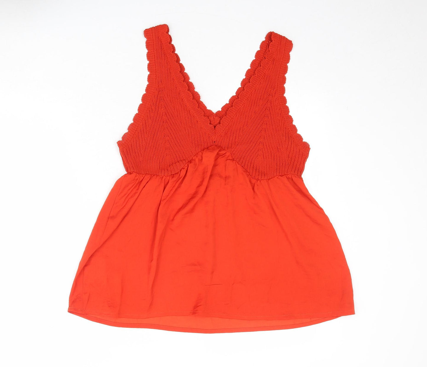 NEXT Womens Orange Cotton Basic Tank Size L V-Neck