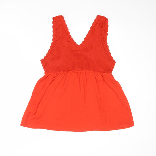 NEXT Womens Orange Cotton Basic Tank Size L V-Neck