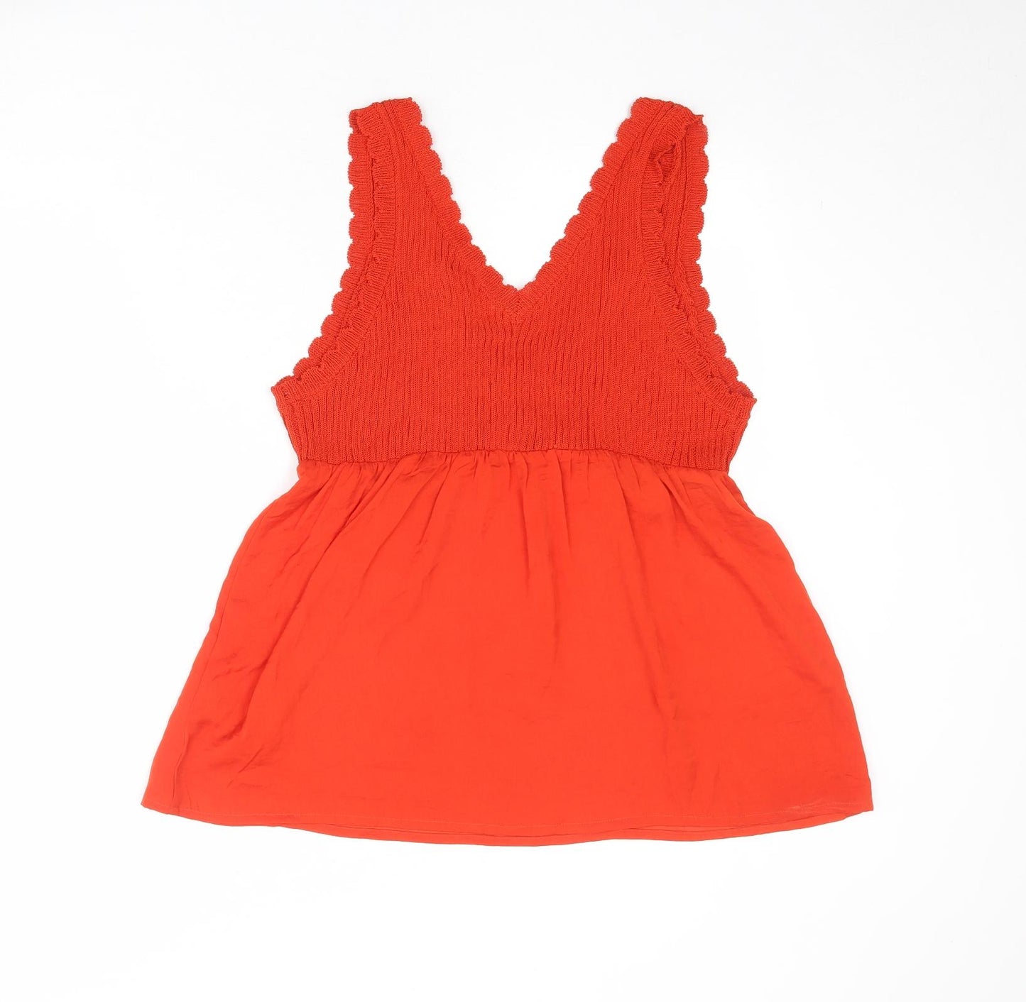 NEXT Womens Orange Cotton Basic Tank Size L V-Neck