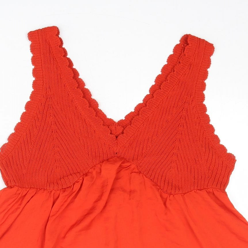 NEXT Womens Orange Cotton Basic Tank Size L V-Neck