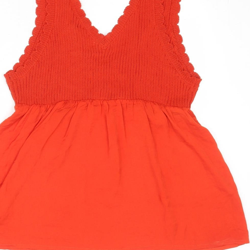 NEXT Womens Orange Cotton Basic Tank Size L V-Neck