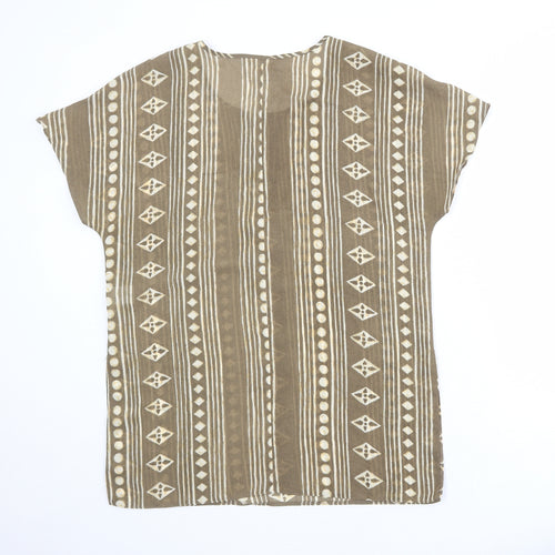 Jayne Elliot Womens Brown Geometric Polyester Basic T-Shirt Size 14 Roll Neck