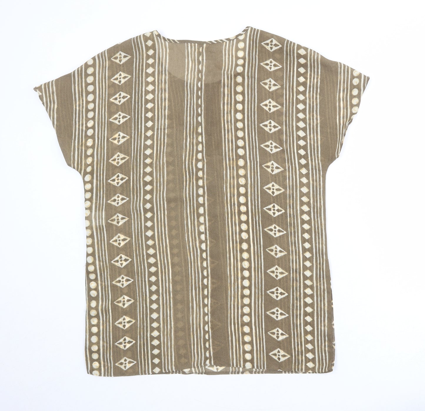 Jayne Elliot Womens Brown Geometric Polyester Basic T-Shirt Size 14 Roll Neck