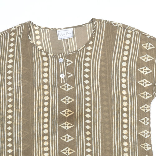 Jayne Elliot Womens Brown Geometric Polyester Basic T-Shirt Size 14 Roll Neck