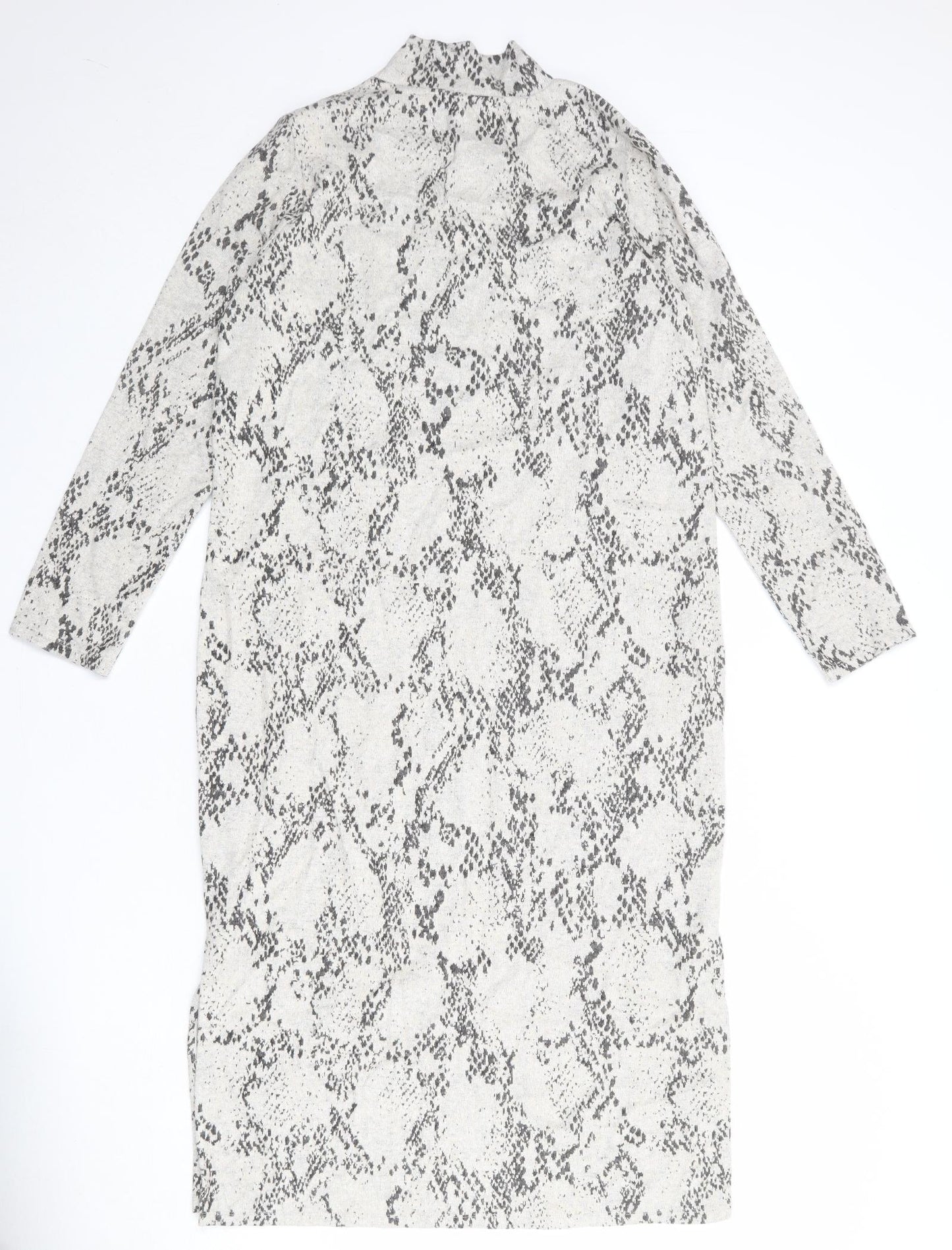 Marks and Spencer Womens Grey Animal Print Viscose Jumper Dress Size 14 Mock Neck Pullover - Snakeskin pattern