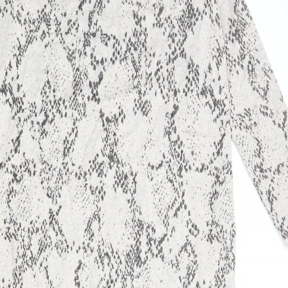 Marks and Spencer Womens Grey Animal Print Viscose Jumper Dress Size 14 Mock Neck Pullover - Snakeskin pattern