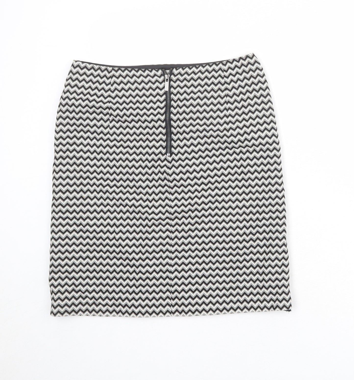 Marks and Spencer Womens Black Geometric Cotton A-Line Skirt Size 10 Zip