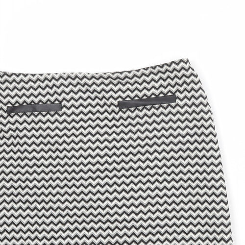 Marks and Spencer Womens Black Geometric Cotton A-Line Skirt Size 10 Zip